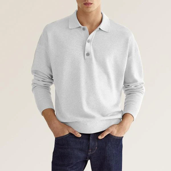 Long sleeved V-neck buttoned men's casual top polo shirt
