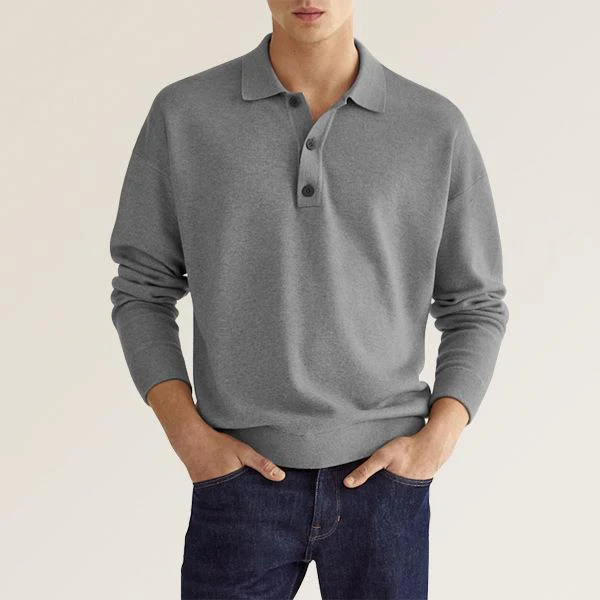 Long sleeved V-neck buttoned men's casual top polo shirt