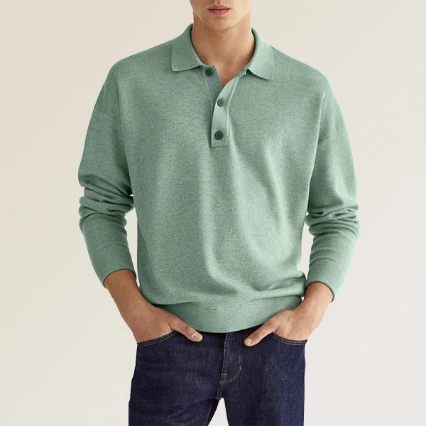 Long sleeved V-neck buttoned men's casual top polo shirt