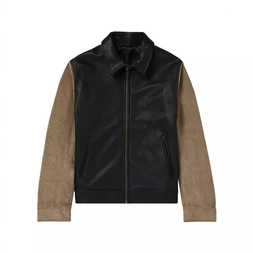 Men's PU Leather Patchwork Baseball Jersey