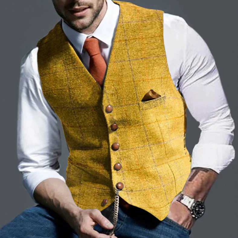 Men's Casual Plaid Vest Men's Slim Fit Vest