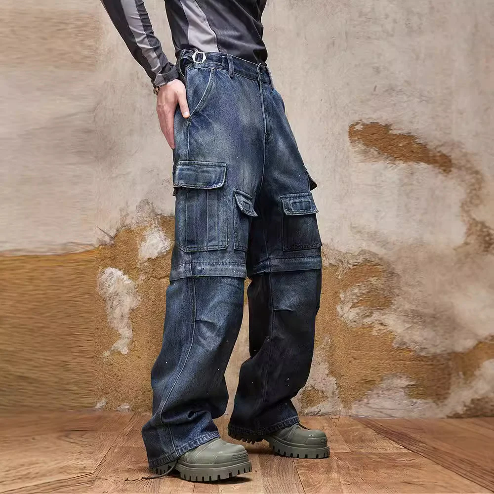 Men's Jeans Vintage Splash Ink Workwear Pants