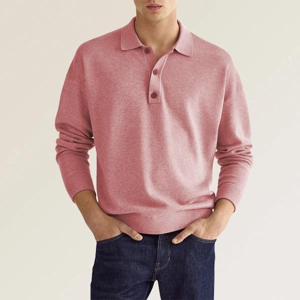 Long sleeved V-neck buttoned men's casual top polo shirt