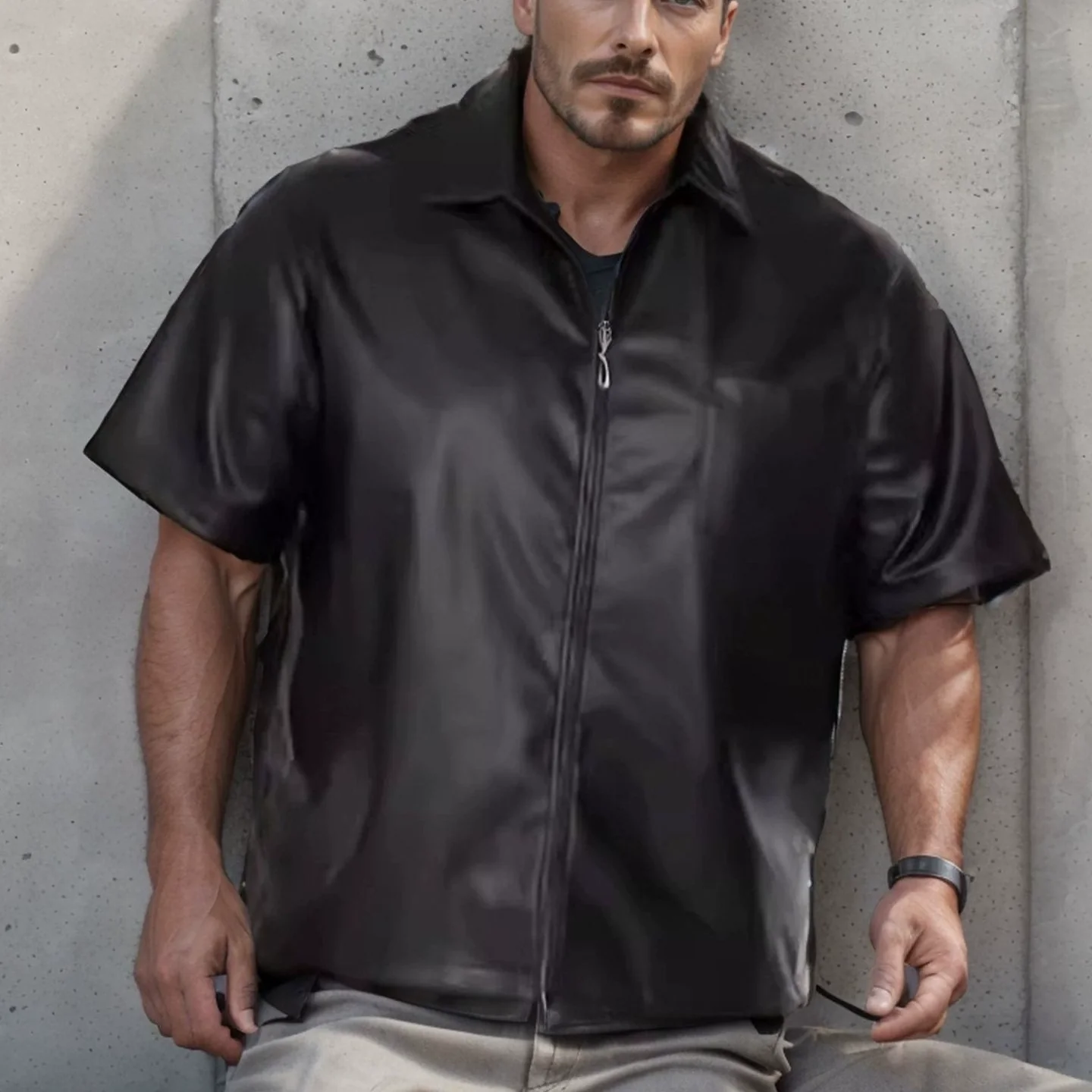 Casual Short Sleeve Leather Jacket Vest