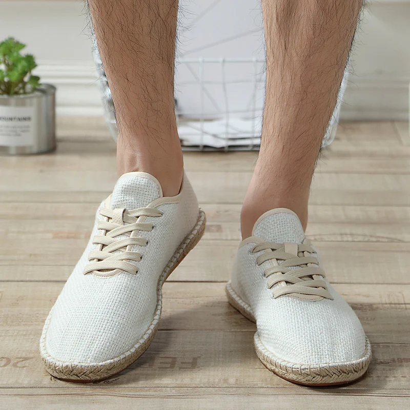Summer Men Hemp Canvas Shoes Men Non leather Shoes