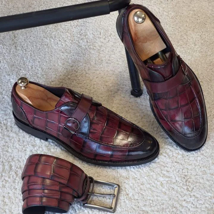 Antonio Burgundy Buckle Loafers Shoes