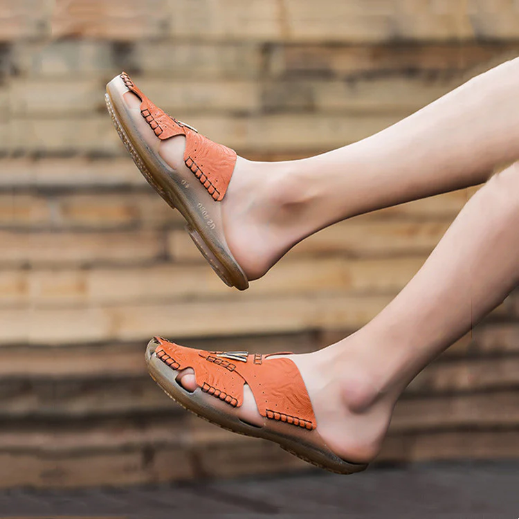 Summer leather flip flops fashion beach shoes