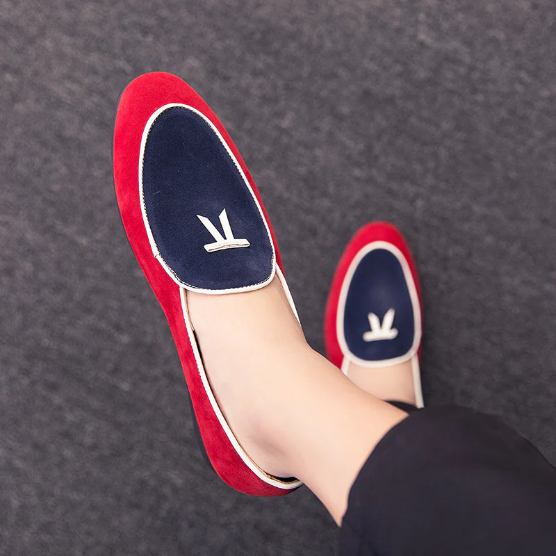 Splicing Red Blue Wedding Men Slip On Shoes