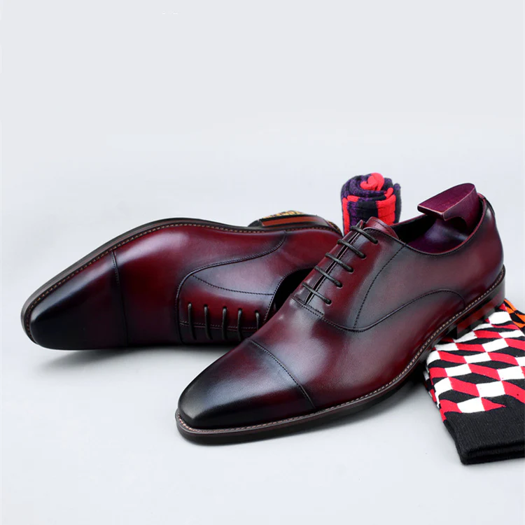 Square toe three-joint handmade British toe layer cowhide formal business shoes