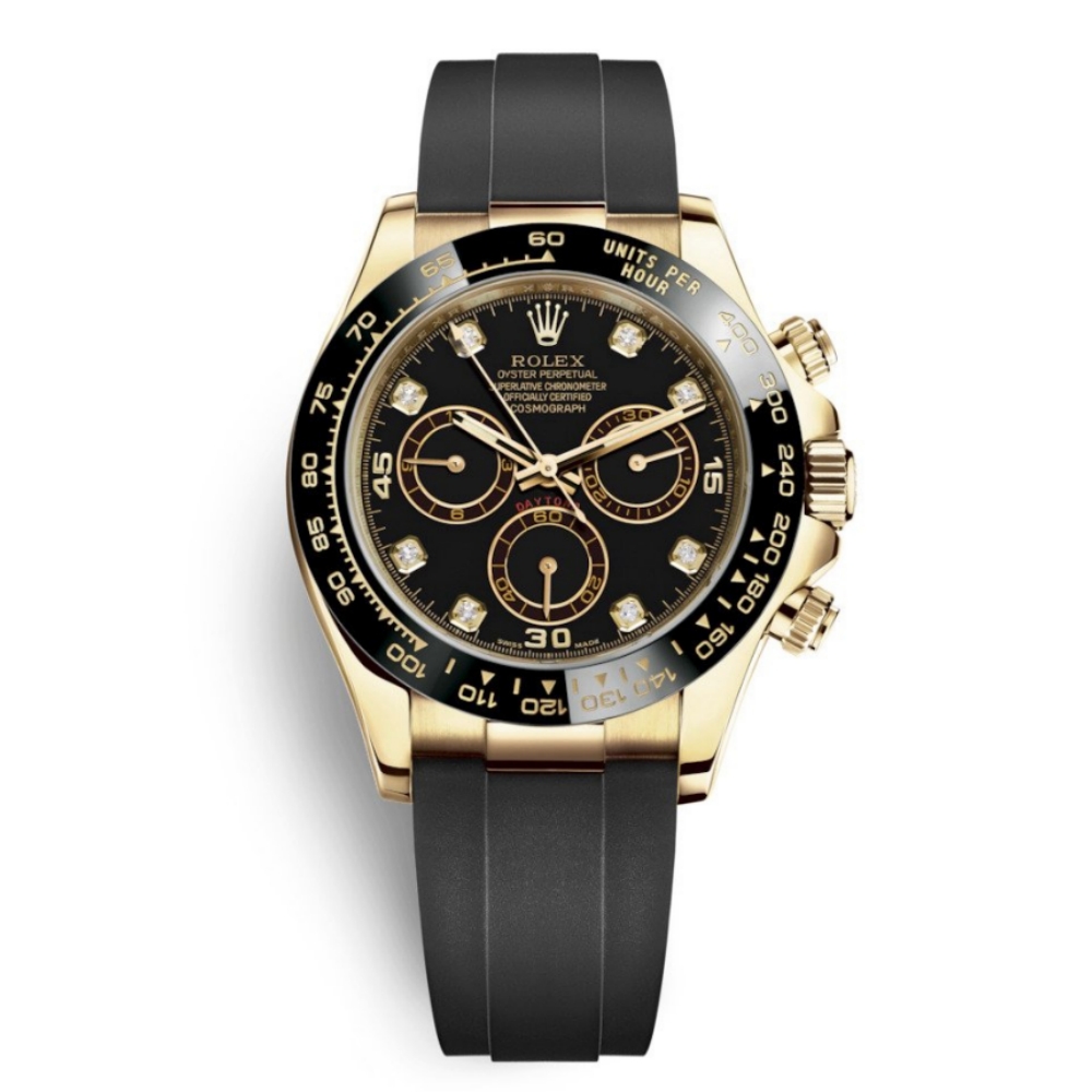 Rolex Daytona Yellow Gold Black-Diamond Oysterflex Strap 116518LN-0046