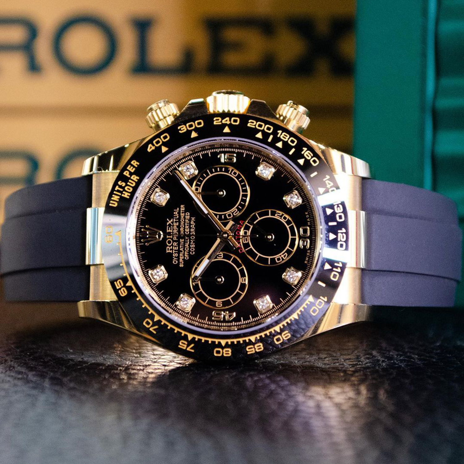 Rolex Daytona Yellow Gold Black-Diamond Oysterflex Strap 116518LN-0046