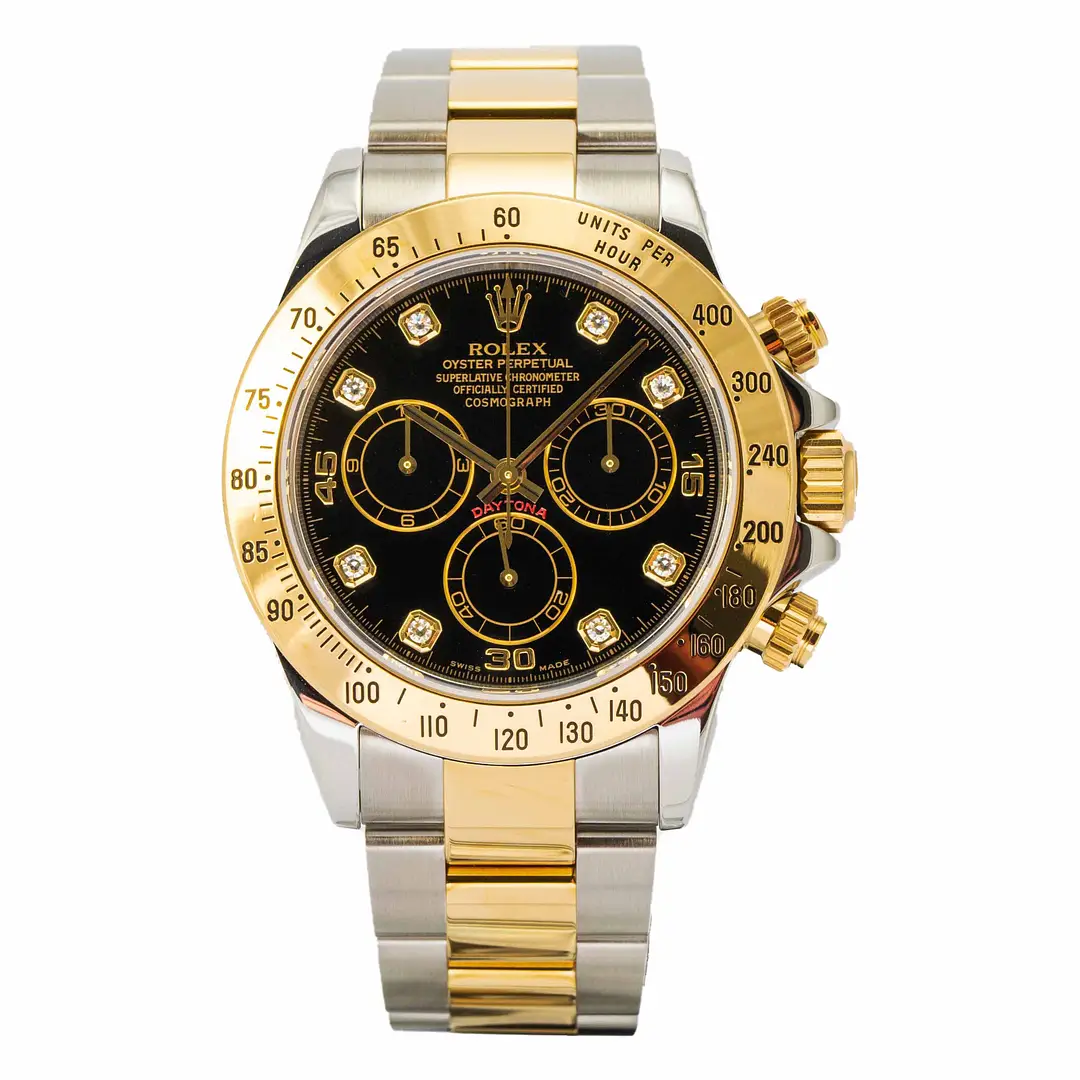 Rolex Cosmograph Daytona Black Dial with Diamonds Two-Tone Yellow Gold & Stainless 40mm (116523)