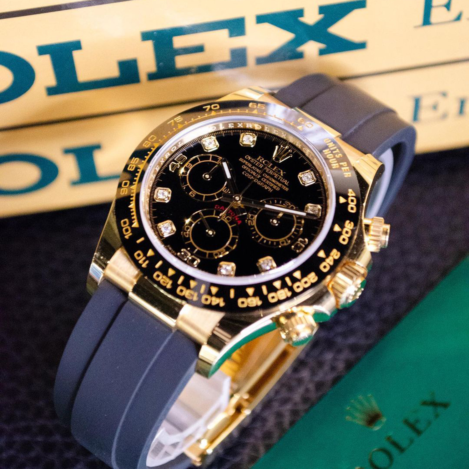 Rolex Daytona Yellow Gold Black-Diamond Oysterflex Strap 116518LN-0046 40mm