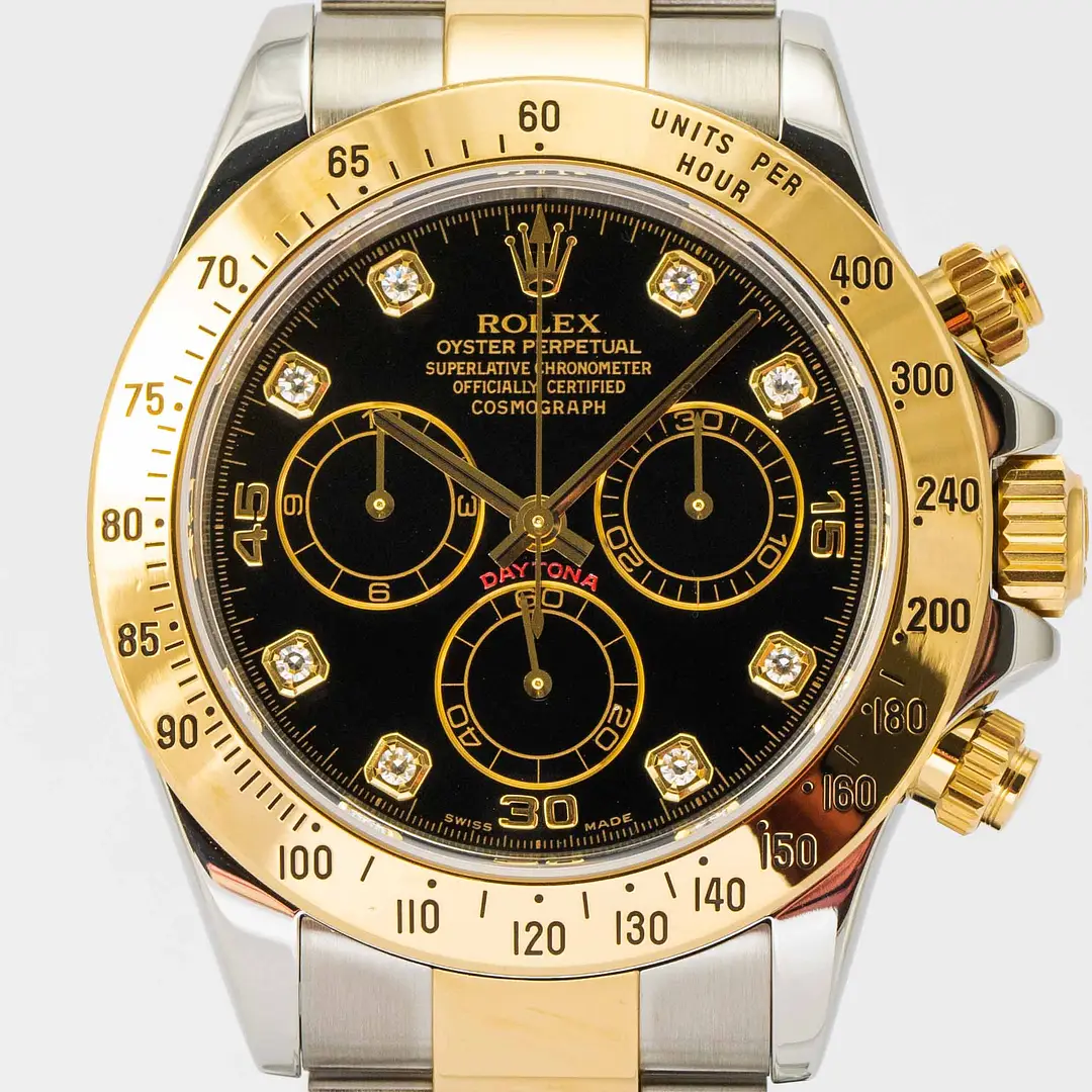 Rolex Cosmograph Daytona Black Dial with Diamonds Two-Tone Yellow Gold & Stainless 40mm (116523)