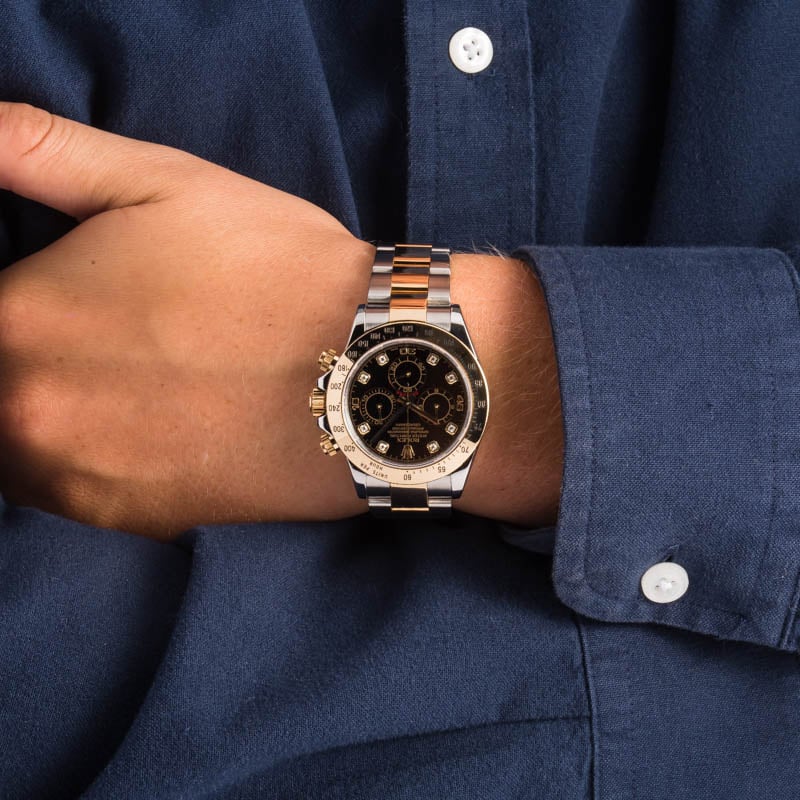 Rolex Cosmograph Daytona Black Dial with Diamonds Two-Tone Yellow Gold & Stainless 40mm (116523)