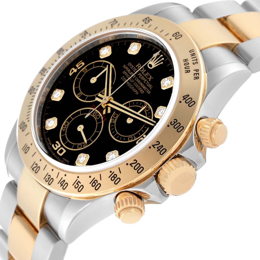 Rolex Cosmograph Daytona Black Dial with Diamonds Two-Tone Yellow Gold & Stainless 40mm (116523)