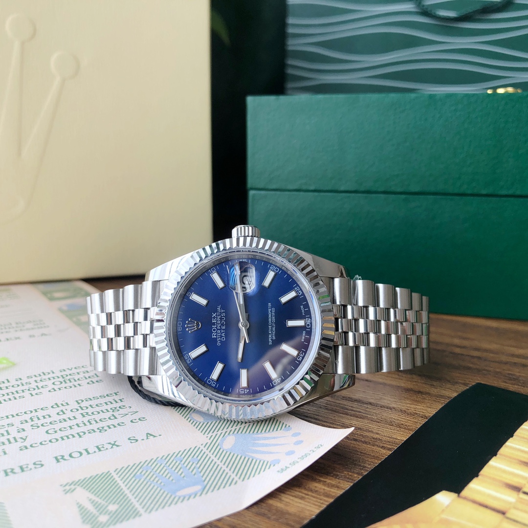 Datejust 41mm Oystersteel and white gold Men's Watch with blue dial