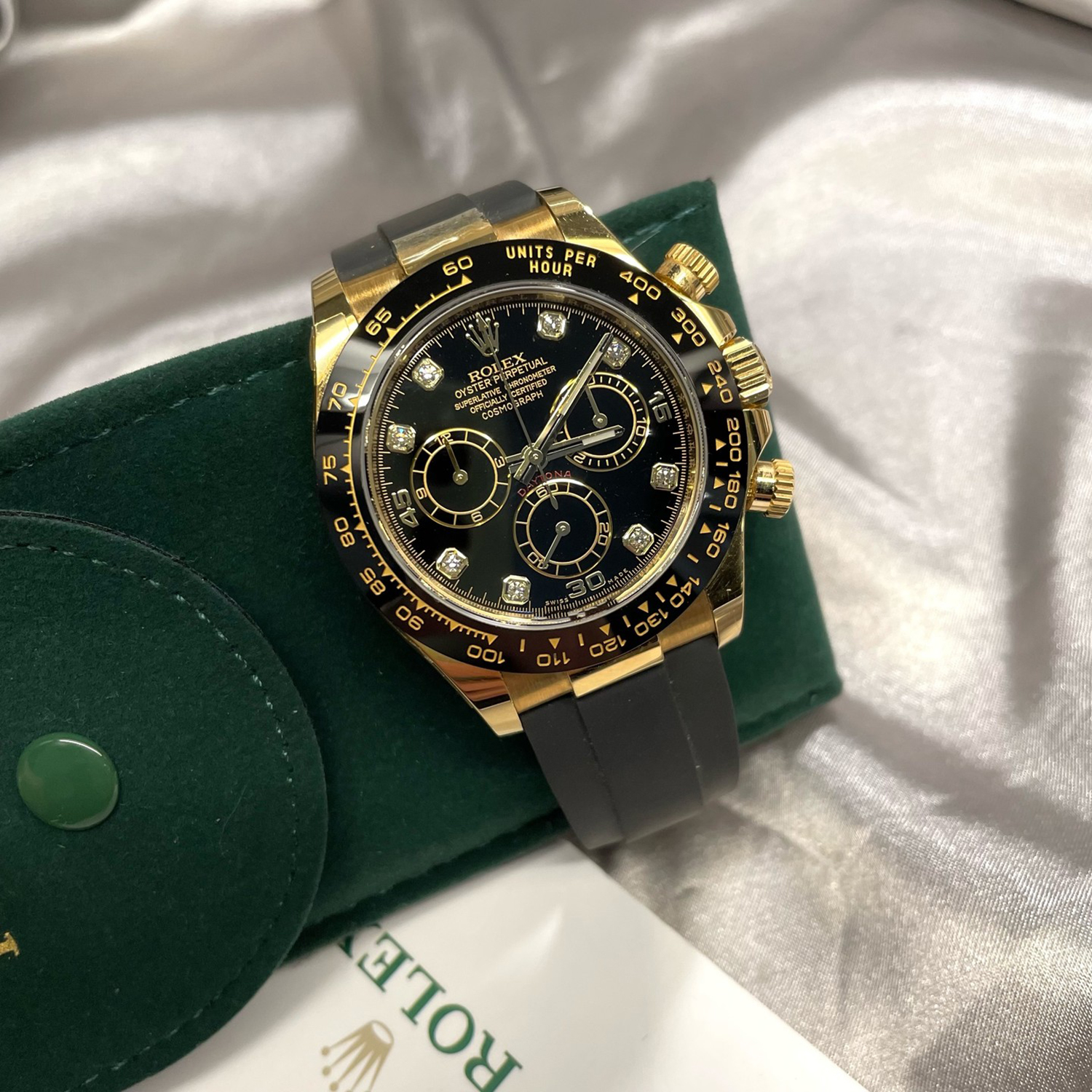Rolex Daytona Yellow Gold Black-Diamond Oysterflex Strap 116518LN-0046 40mm