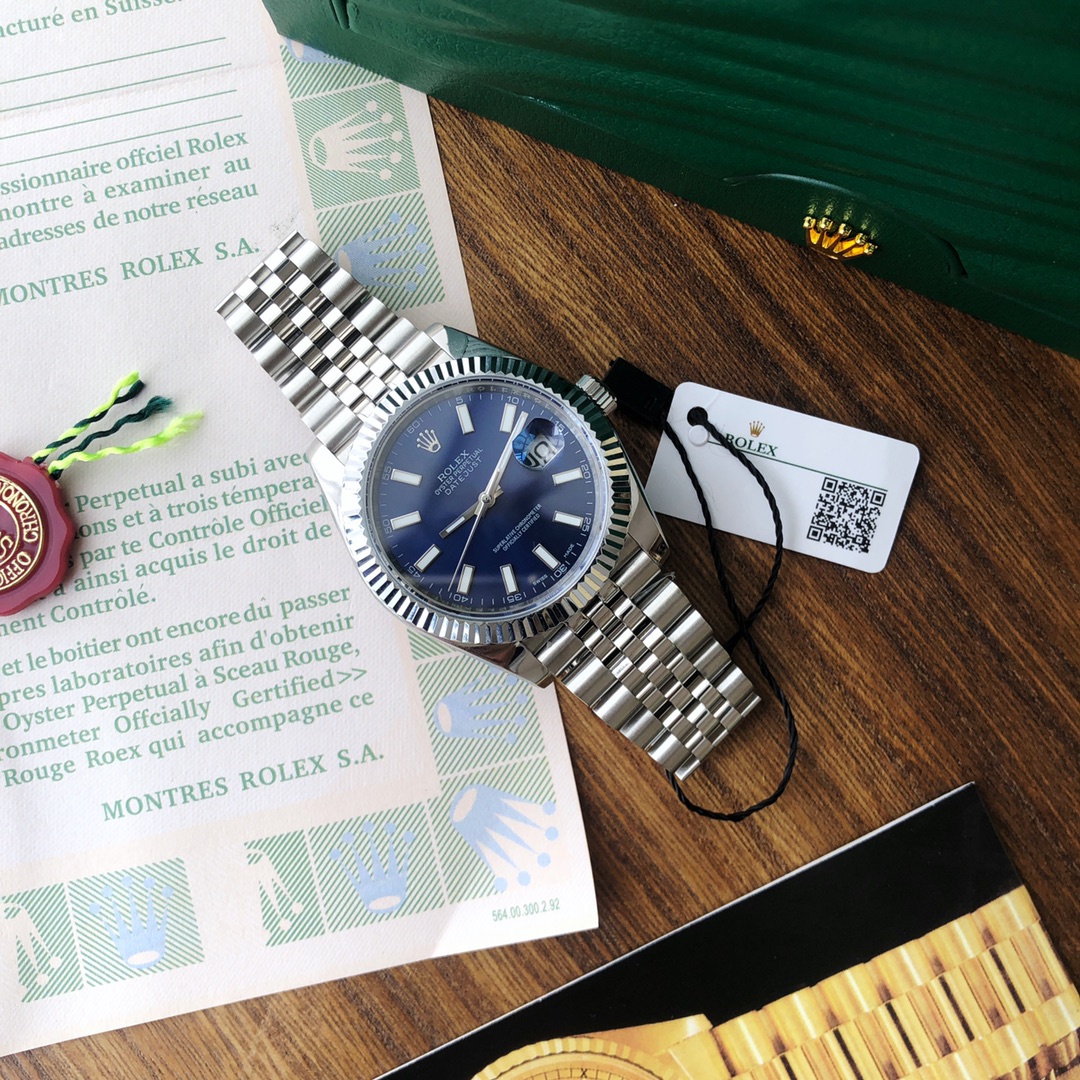 Datejust 41mm Oystersteel and white gold Men's Watch with blue dial