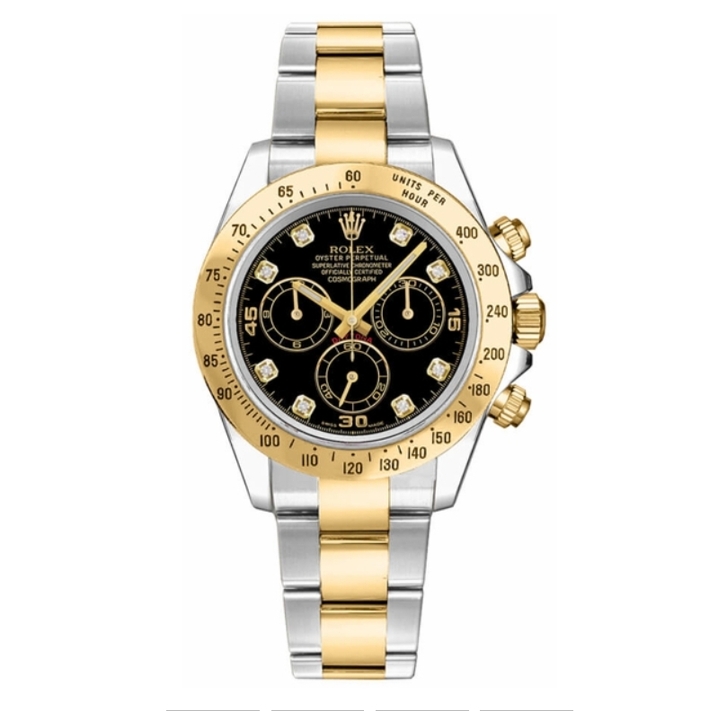 Rolex Cosmograph Daytona Black Dial with Diamonds Two-Tone Yellow Gold & Stainless 40mm (116523)