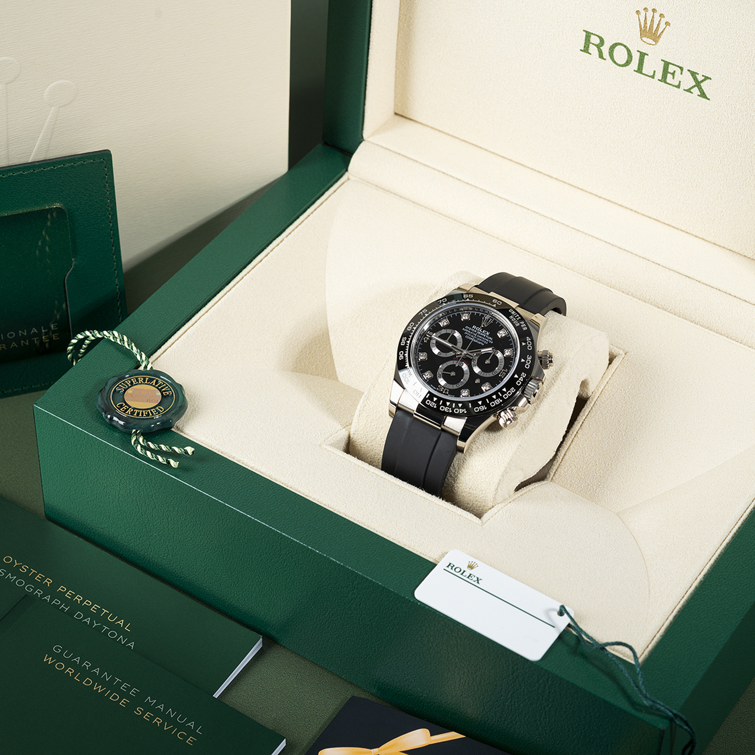 Rolex Daytona White Gold Black Dial Oysterflex Strap 116519LN-0025