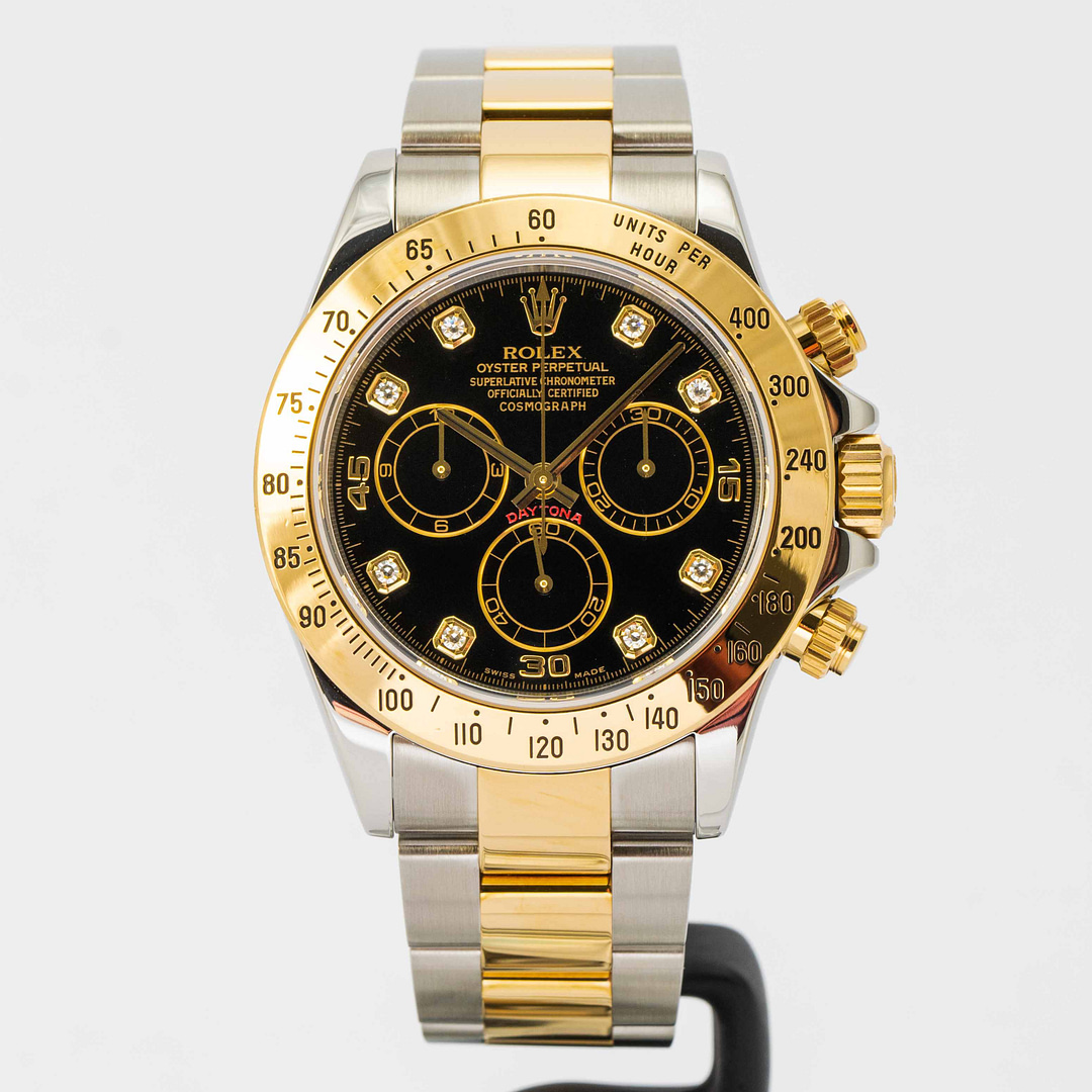 Rolex Cosmograph Daytona Black Dial with Diamonds Two-Tone Yellow Gold & Stainless 40mm (116523)