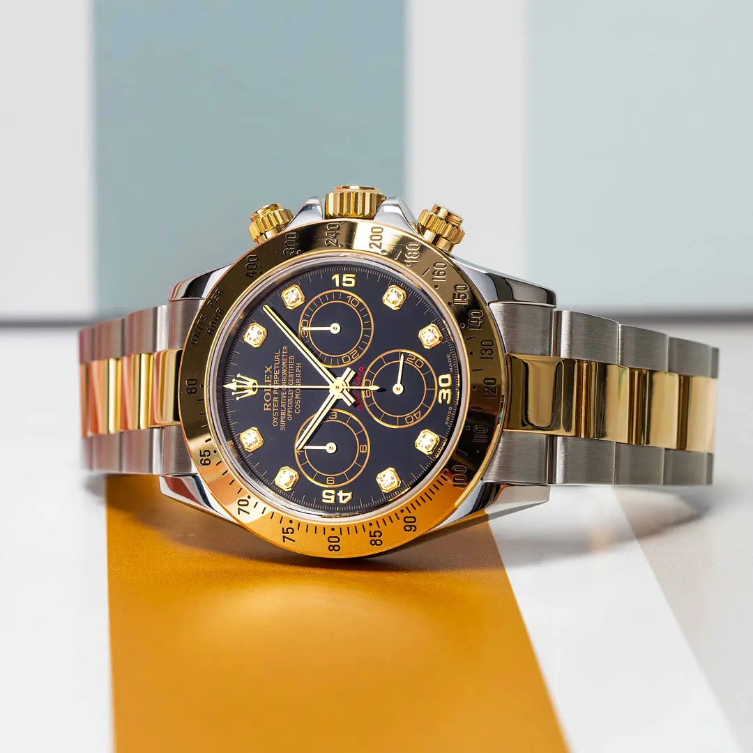 Rolex Cosmograph Daytona Black Dial with Diamonds Two-Tone Yellow Gold & Stainless 40mm (116523)