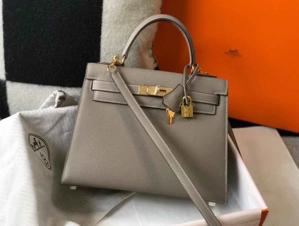 Hermes Etoupe Kelly 25 Epsom Sellier Bag Gold Hardware