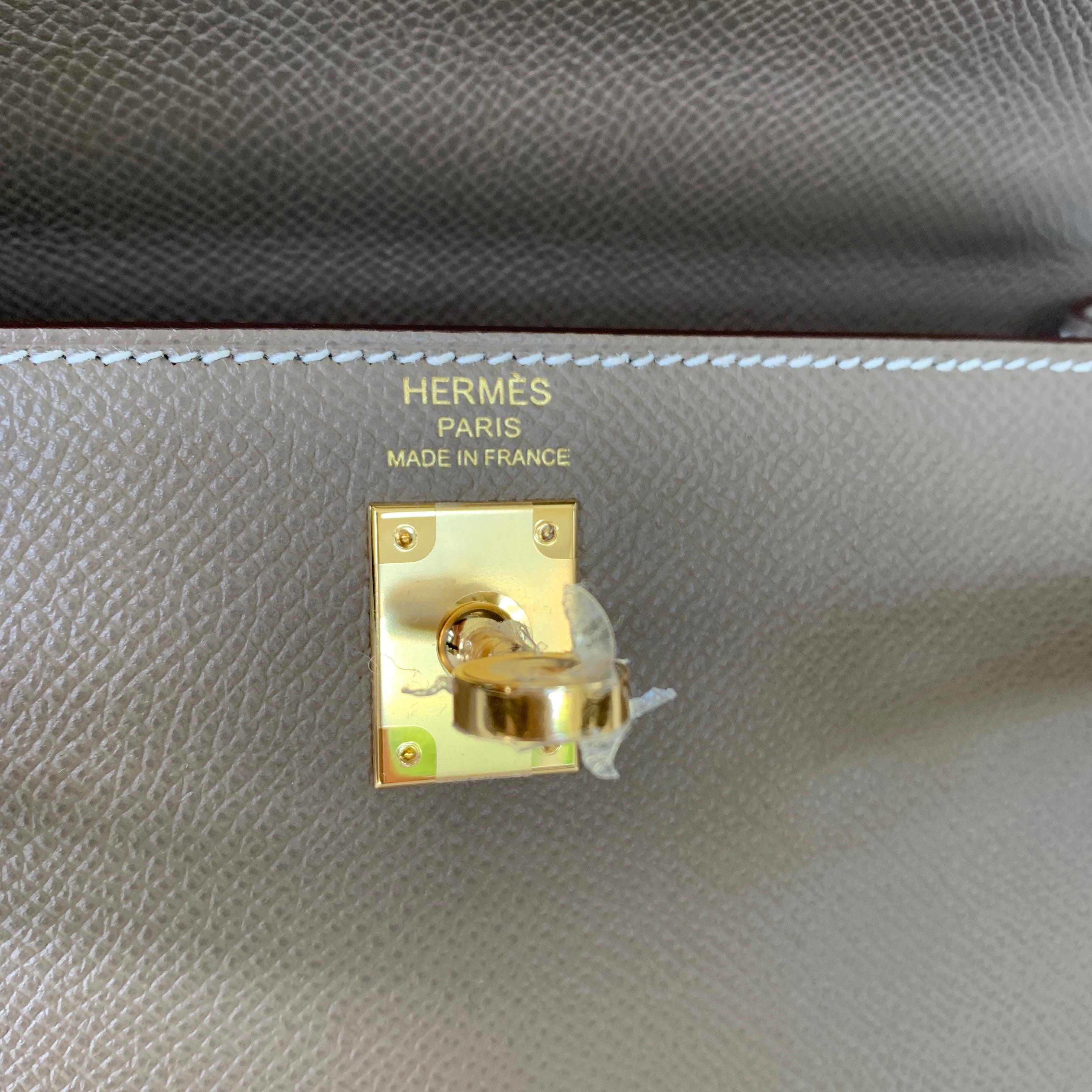 Hermes Etoupe Kelly 25 Epsom Sellier Bag Gold Hardware