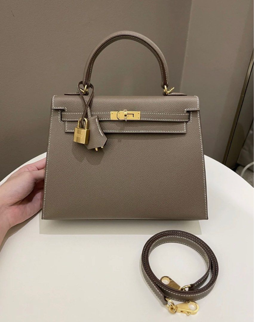 Hermes Etoupe Kelly 25 Epsom Sellier Bag Gold Hardware