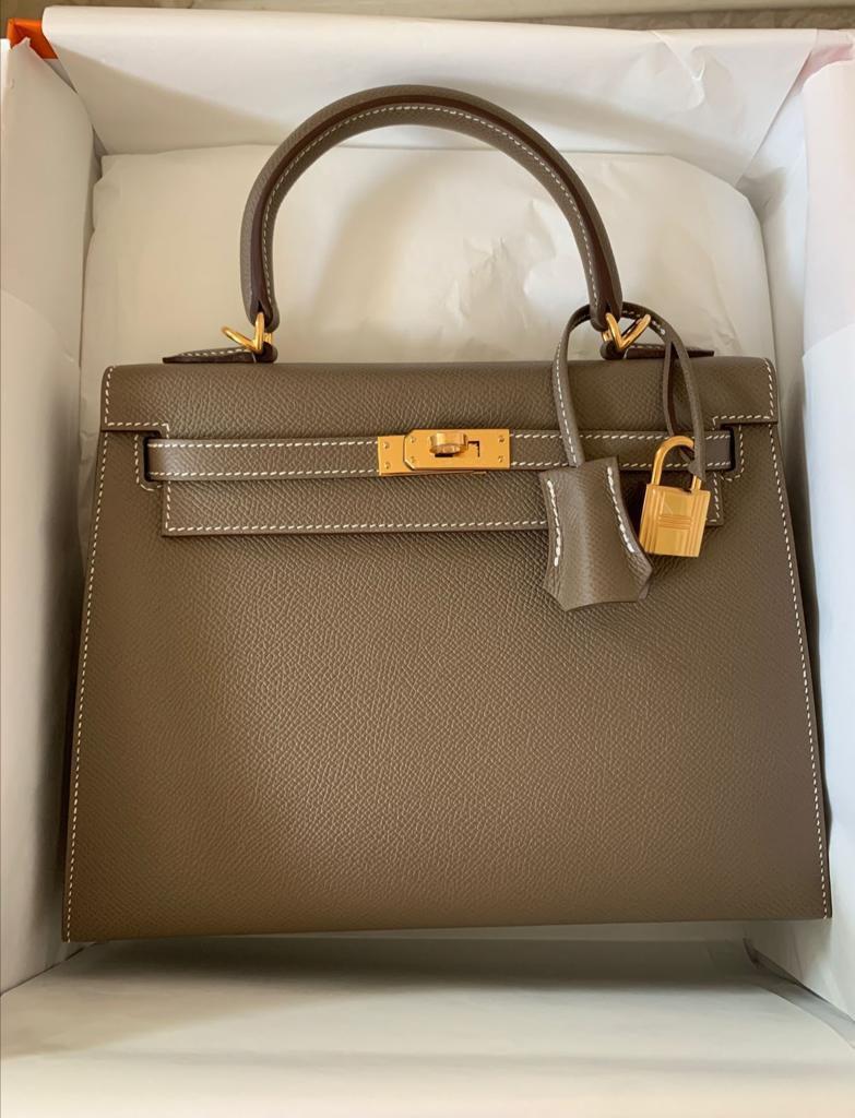 Hermes Etoupe Kelly 25 Epsom Sellier Bag Gold Hardware