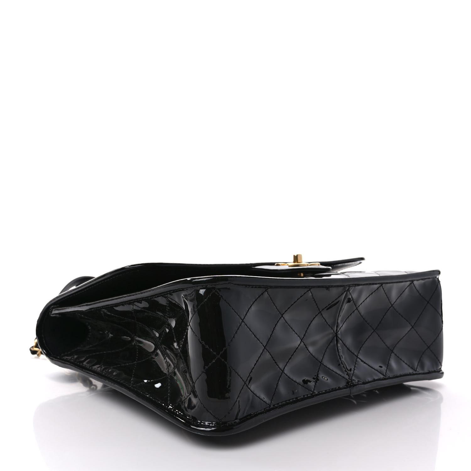 CHANEL  Patent Quilted Large School Memory Top Handle Flap Black