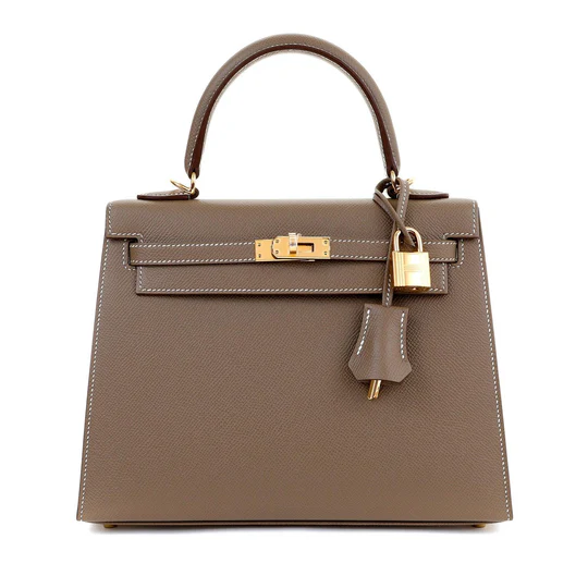Hermes Etoupe Kelly 25 Epsom Sellier Bag Gold Hardware
