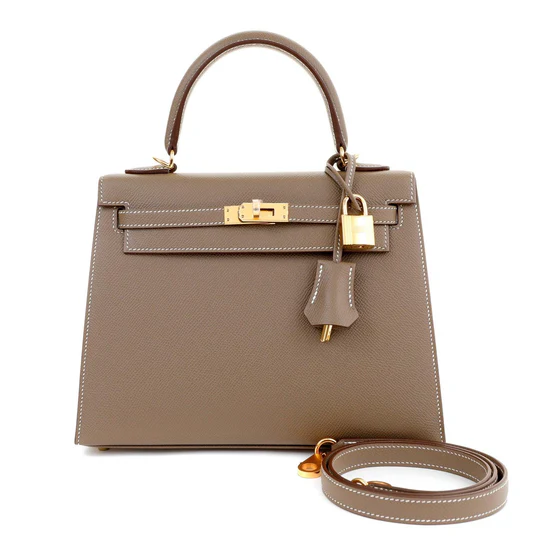 Hermes Etoupe Kelly 25 Epsom Sellier Bag Gold Hardware