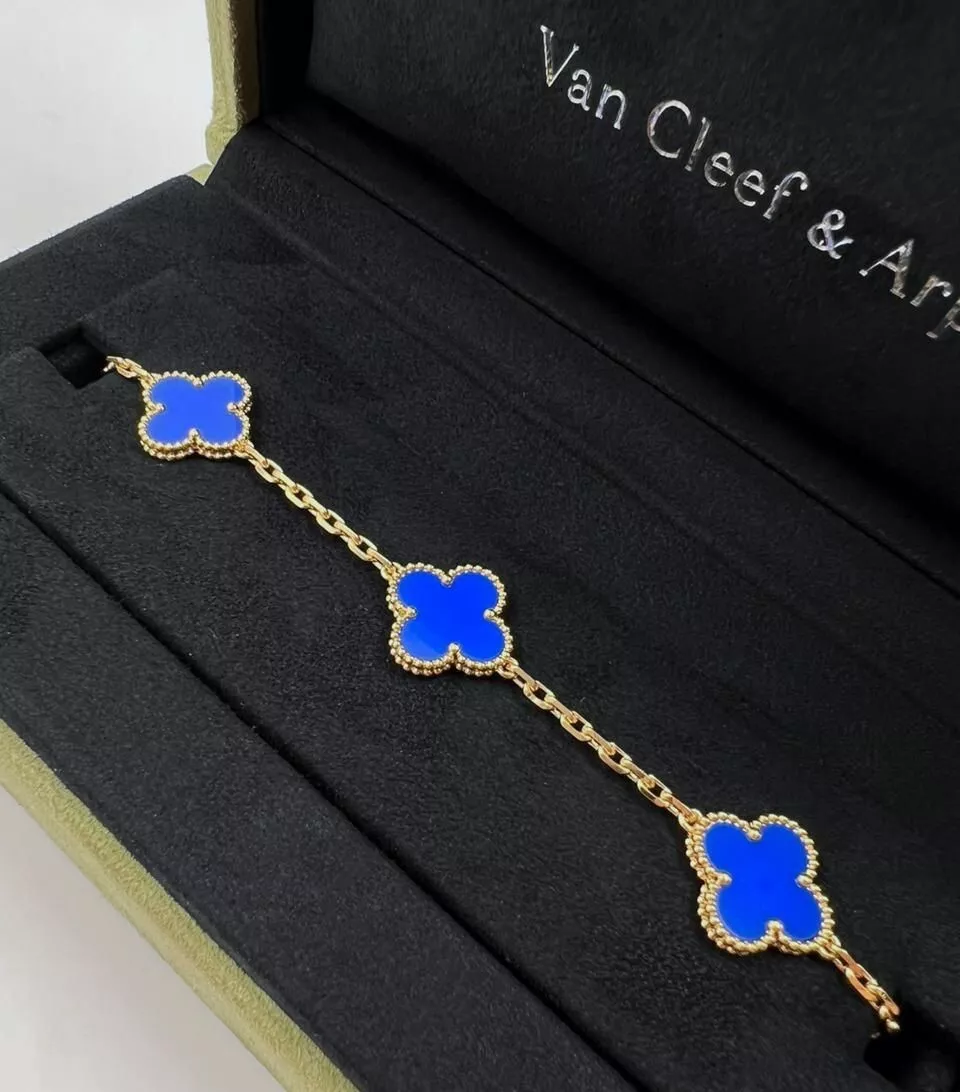 Van Cleef & Arpels Bracelet Vintage Alhambra 18K Gold 5Motifs Agate Bracelet