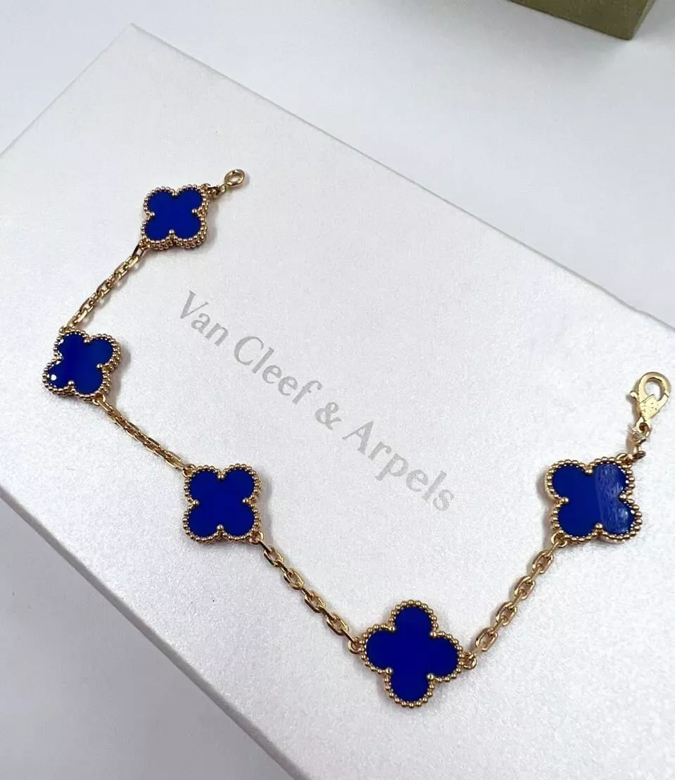 Van Cleef & Arpels Bracelet Vintage Alhambra 18K Gold 5Motifs Agate Bracelet