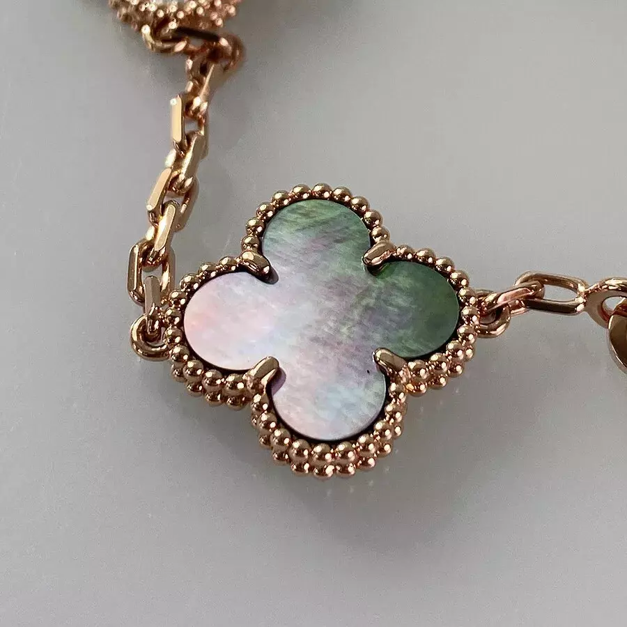 Van Cleef & Arpels 18k Vintage Alhambra Rose Gold Shell diamond 5-Motif Bracelet