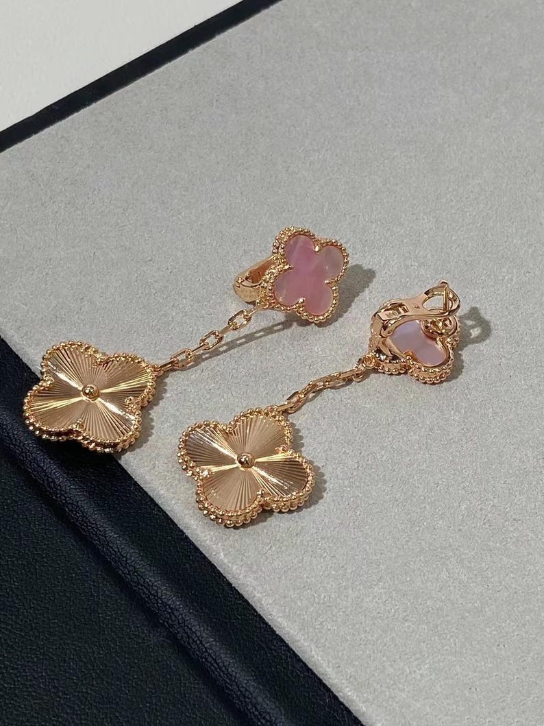 Vintage VCA 18K pink Mother-of-pearl Clover Earrings