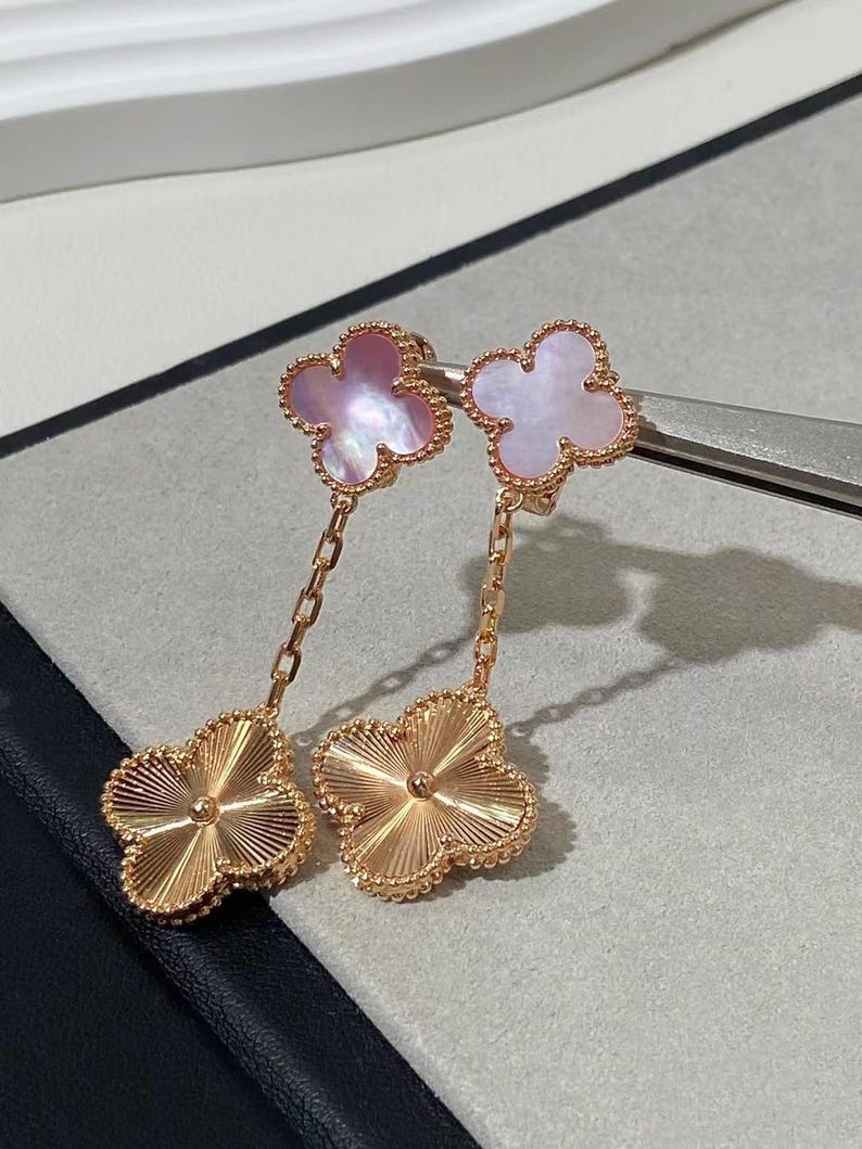 Vintage VCA 18K pink Mother-of-pearl Clover Earrings