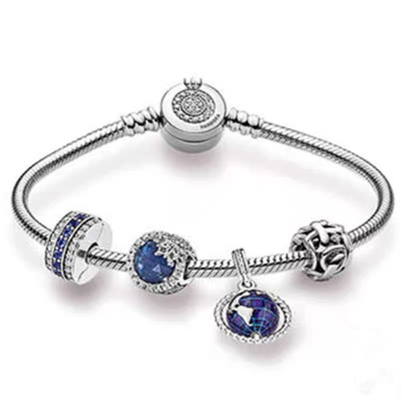 High Version pan luxuryreplica Bracelet 925 Sterling Silver Blue Ocean Series DIY Beaded Beaded Bracelet Fashion Hot Selling