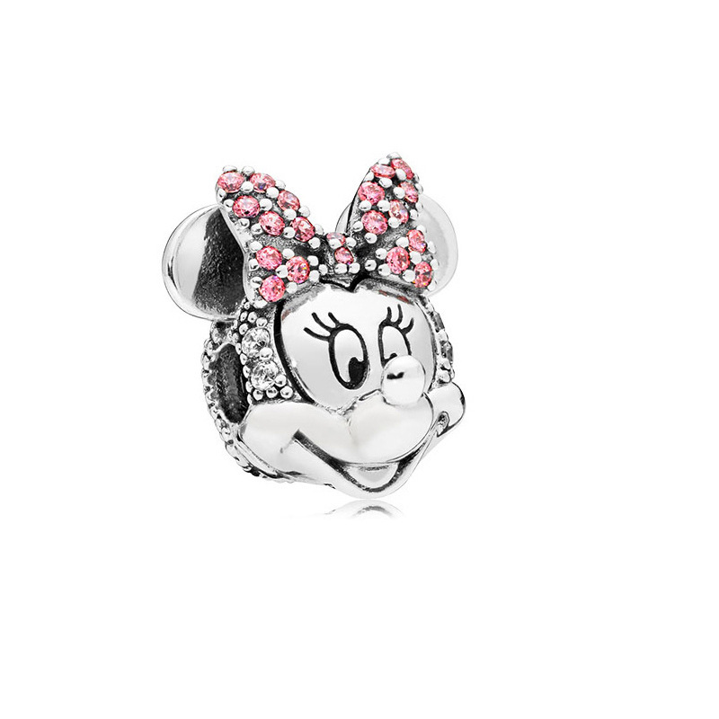 pan luxuryreplica S925 Silver Mouse Beads Di Sini Series Fixed Buckle Full Diamond Mickey Minnie DIY Accessories Beads