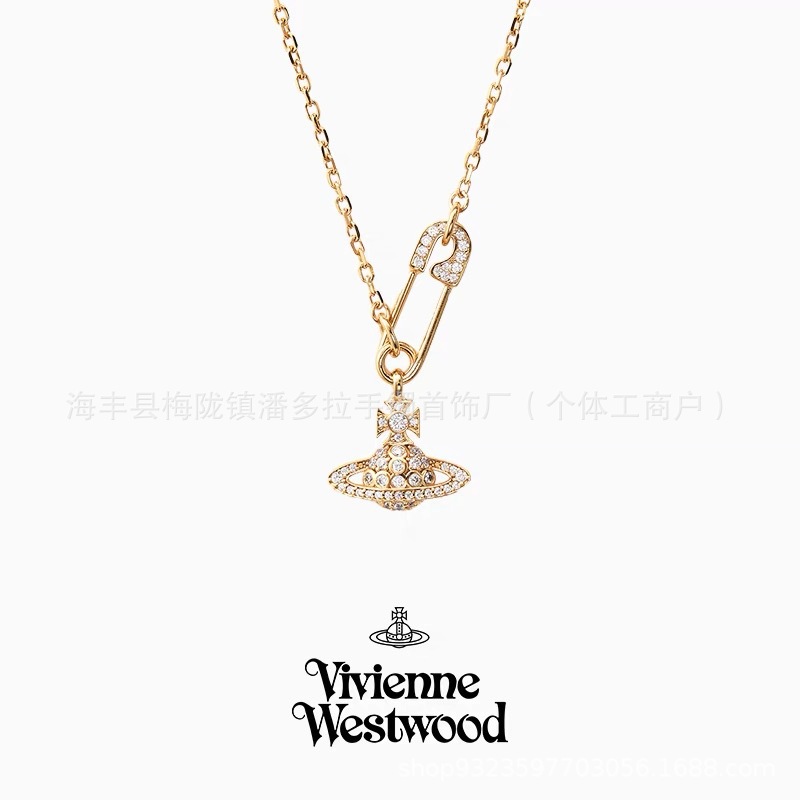 High Version Western Queen Mother Necklace Women's Classic Saturn Pin Pearl High-end 925 Silver Necklace High Version