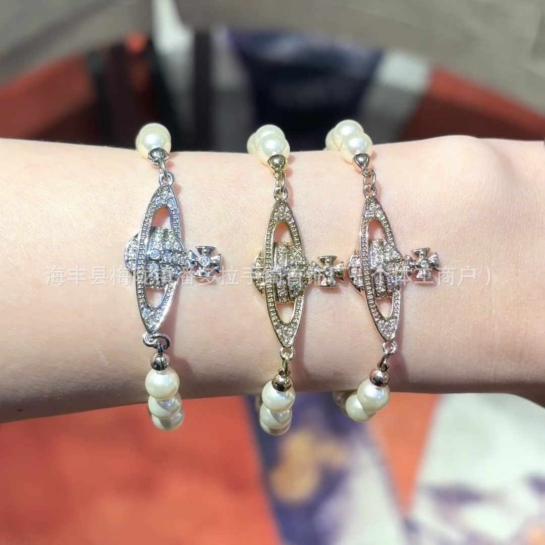 Empress Dowager Saturn Pearl Bracelet Pair Pins Full Diamond Saturn 925 Silver High Version No Falling Counter Inspection