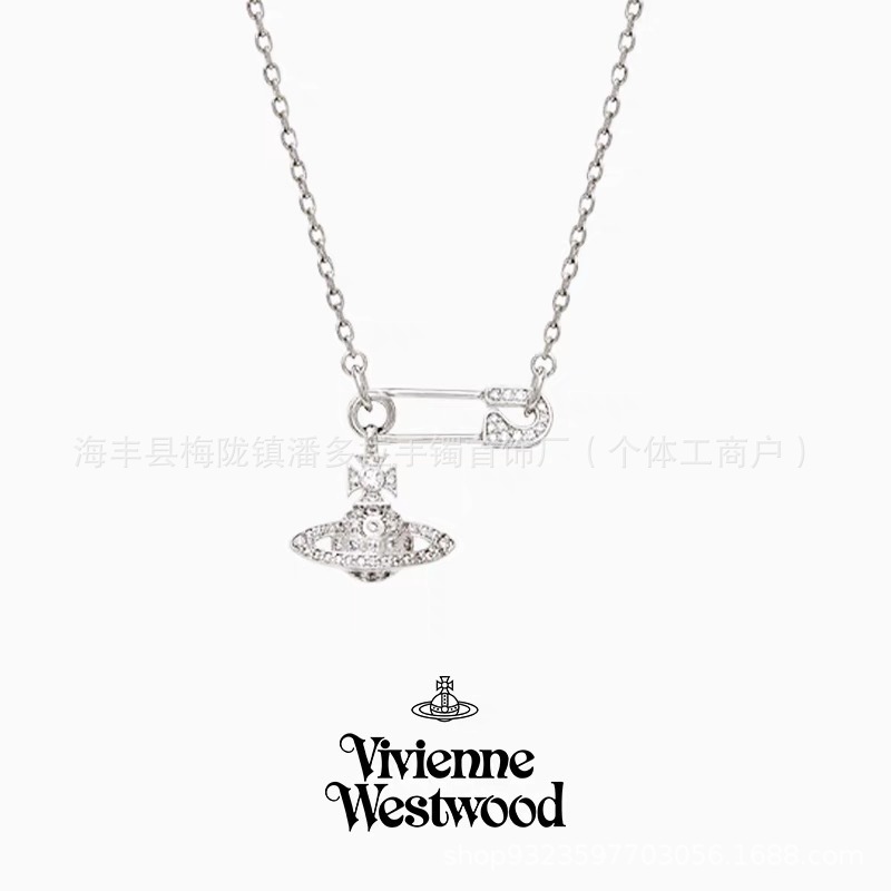 High Version Western Queen Mother Necklace Women's Classic Saturn Pin Pearl High-end 925 Silver Necklace High Version