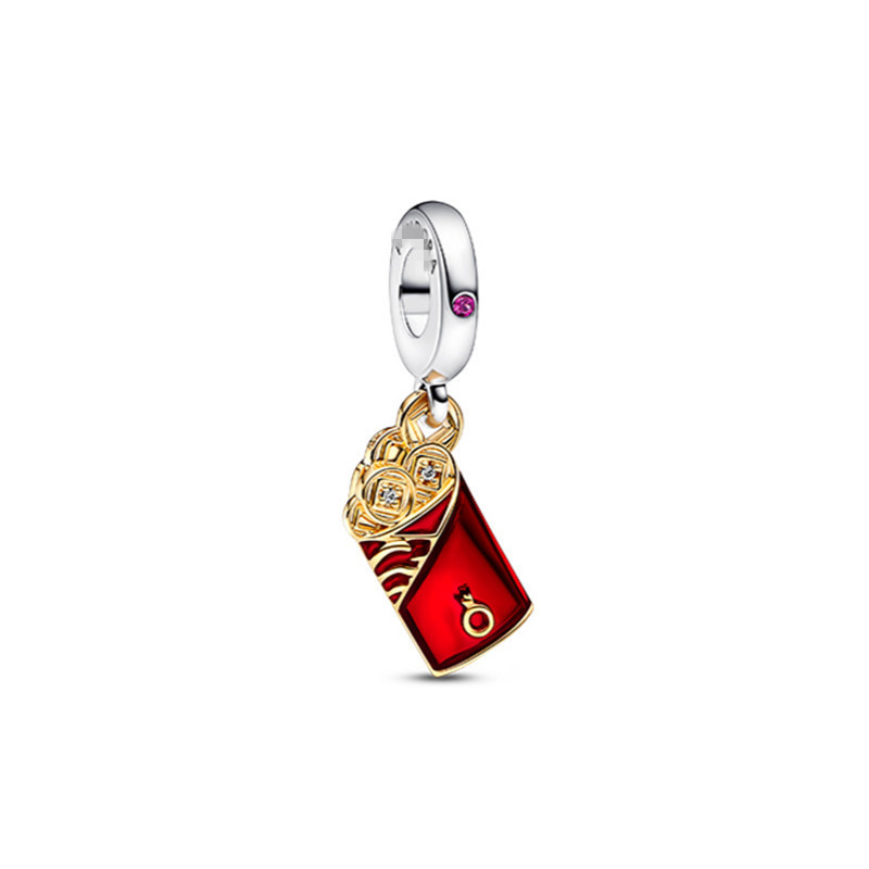 pan luxuryreplica Good Luck Ping An Rabbit Fu to 666 Red Envelope Drum Bead Pendant One Gun and Red Bracelet Sterling Silver