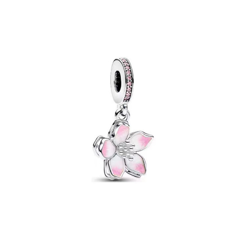pan luxuryreplica 925 Sterling Silver Cherry Blossom Pendant Whisper Color Changing Heart Beads Cinderella Glazed Beads
