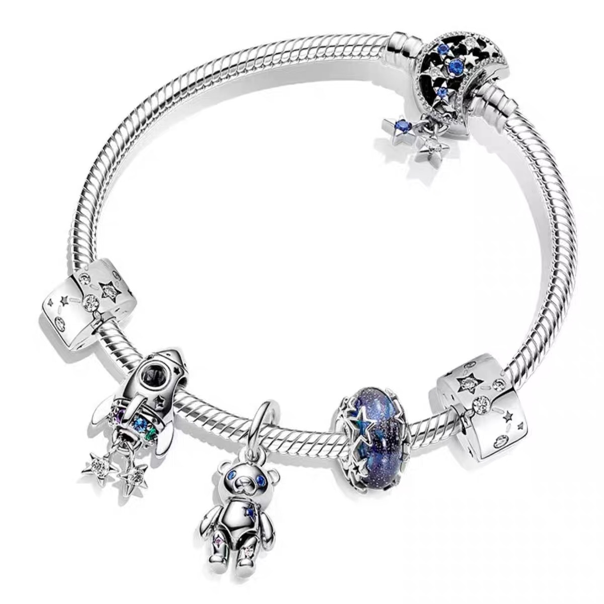 High Version pan luxuryreplica Bracelet 925 Sterling Silver Blue Ocean Series DIY Beaded Beaded Bracelet Fashion Hot Selling