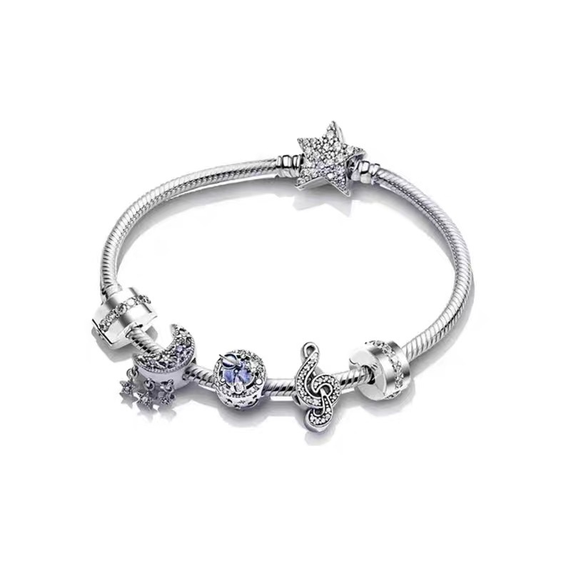 High Version pan luxuryreplica Bracelet 925 Sterling Silver Blue Ocean Series DIY Beaded Beaded Bracelet Fashion Hot Selling