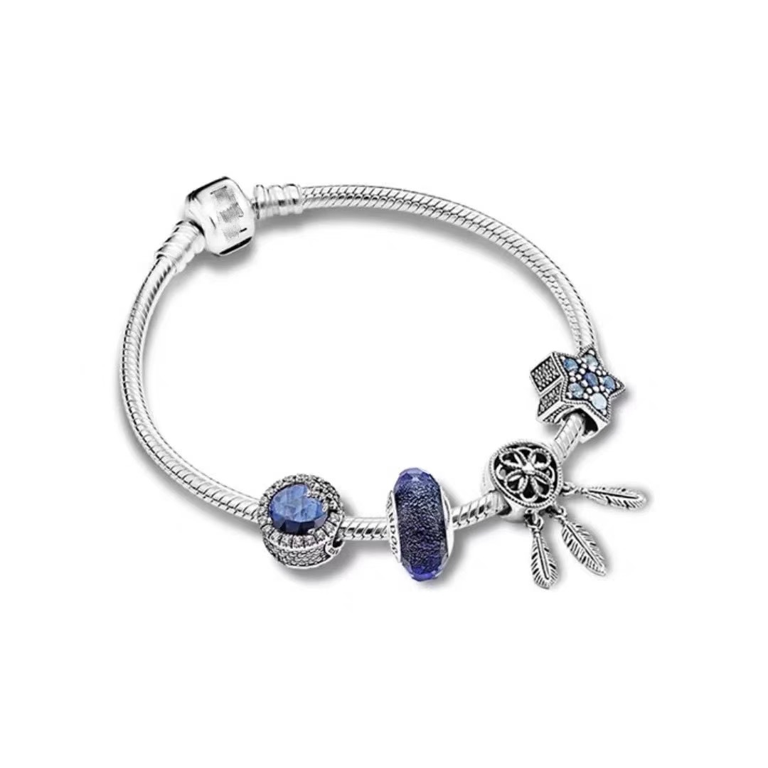 High version cross-border pan luxuryreplica 925 sterling silver bracelet women's beaded DIY loose bead pendant bracelet suit