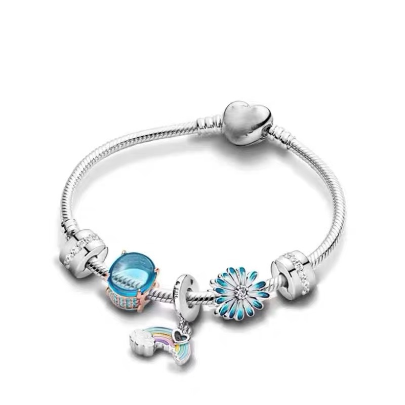 High Version pan luxuryreplica Bracelet 925 Sterling Silver Blue Ocean Series DIY Beaded Beaded Bracelet Fashion Hot Selling